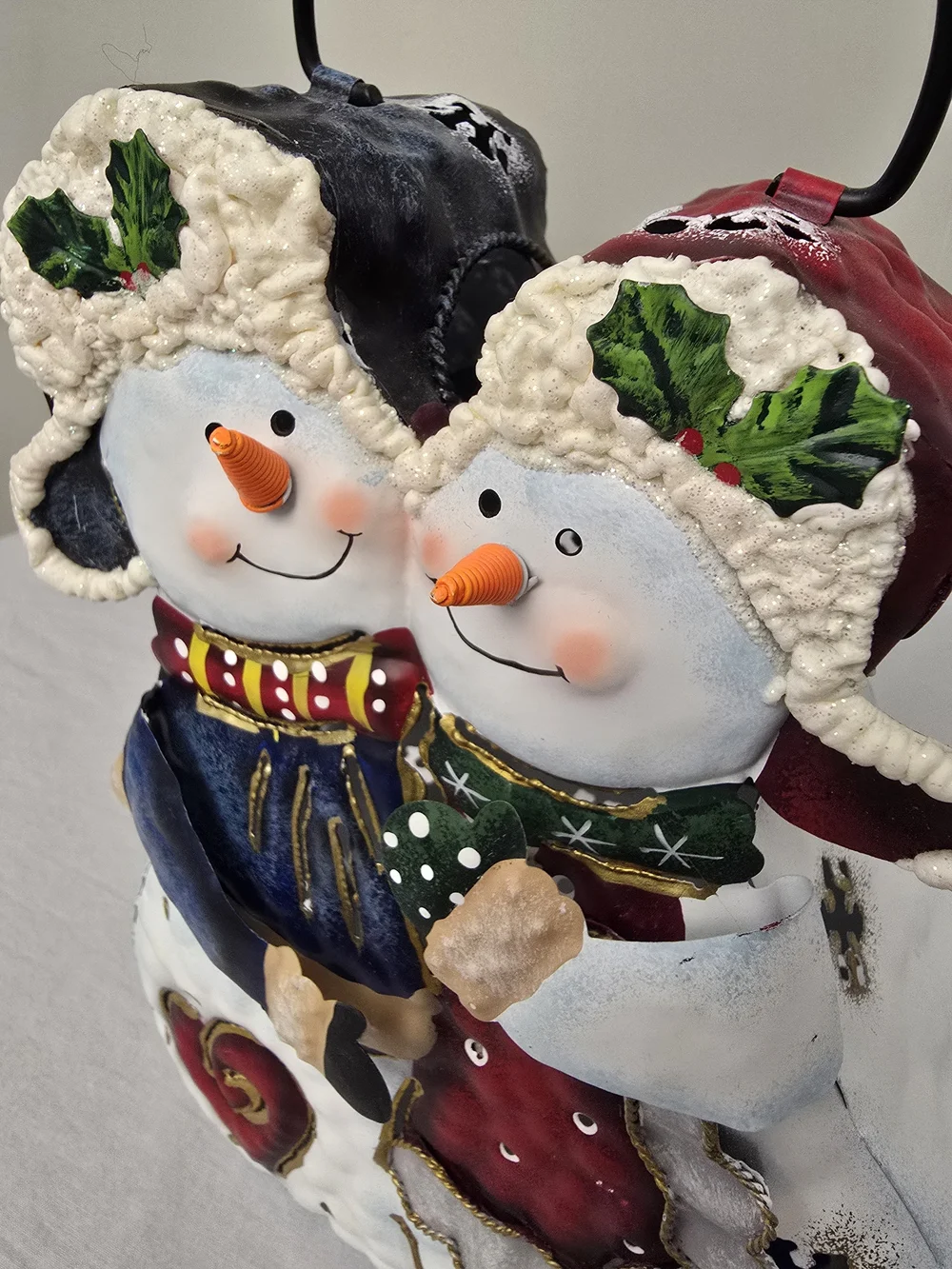 VTG Retired 3D Home Interiors Metal Snowmen Lighted Luminary Decor Lantern 10